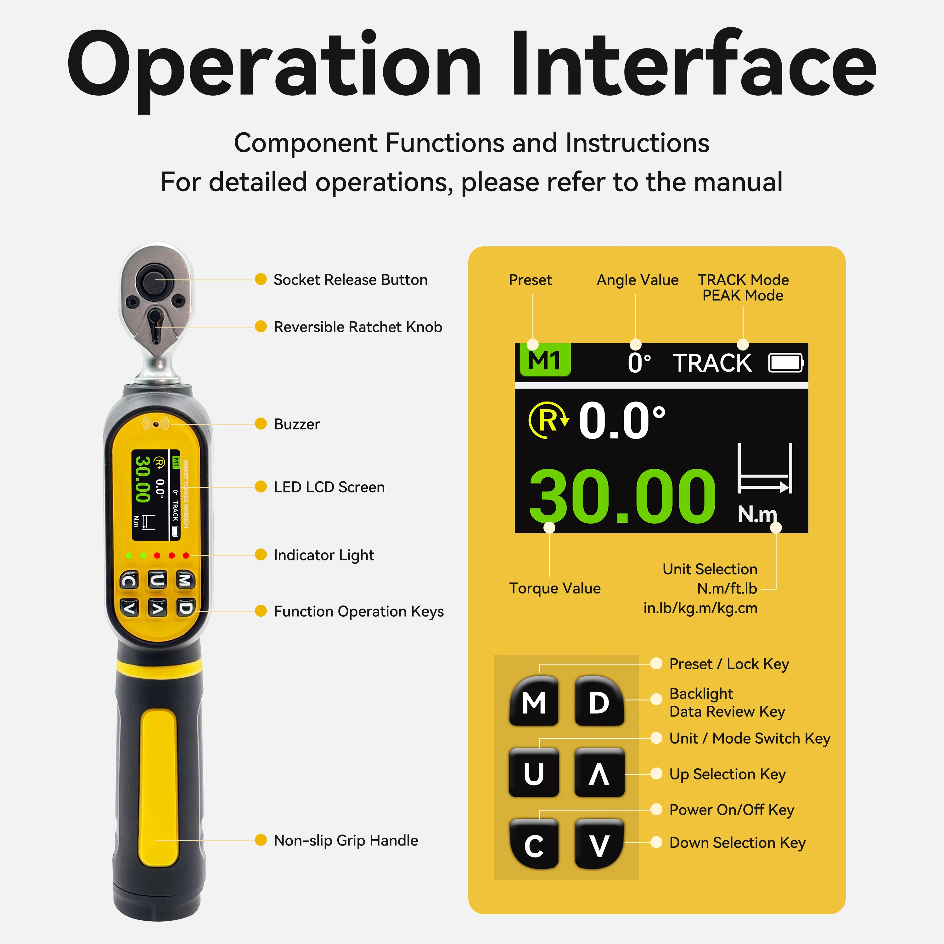 Waxtron 1/4'' Digital Angle Torque Wrench Set 1.5-30N.m Accuracy ±2% Angle Torque Wrench 45PCS Torque Spanner For Bicycle Repair - Image 5