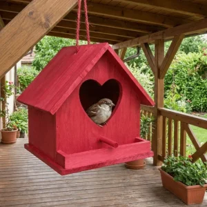 Weather-Resistant Wooden Bird House Hanging Decorative Parrot Breeding Box Handmade Heart Design Parrot Nest House Balcony