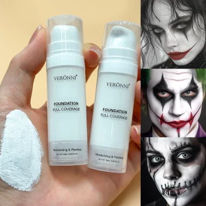 White Liquid Foundation, Full Coverage Heavy Duty Coverage, Creamy Liquid Formula for Goth Makeup, Cosplay, Long-Lasting Matte