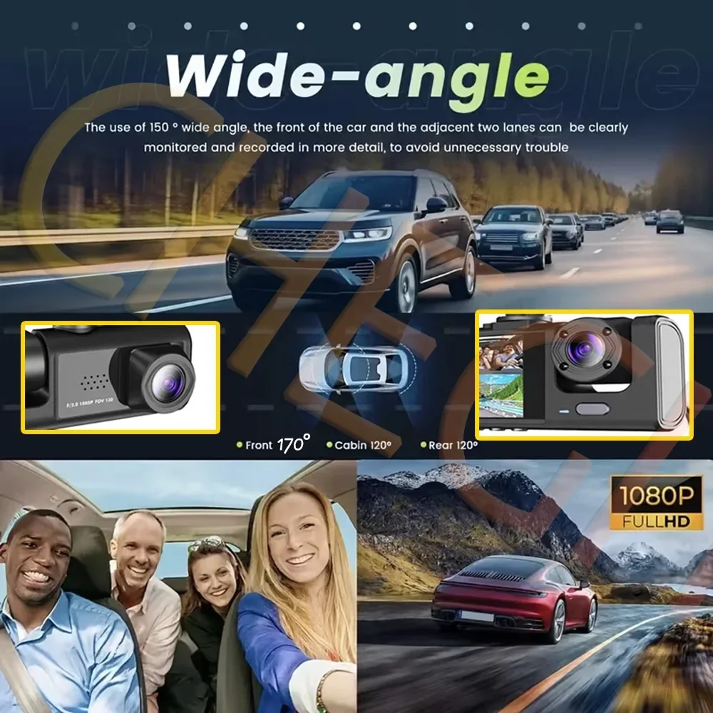 Wifi 3 Channel Dash Cam Night Vision Loop Recording & 2" IPS Screen 1080P 2/3Camera DVR Recorder, Video Recorder, Vehicle DVR - Image 3