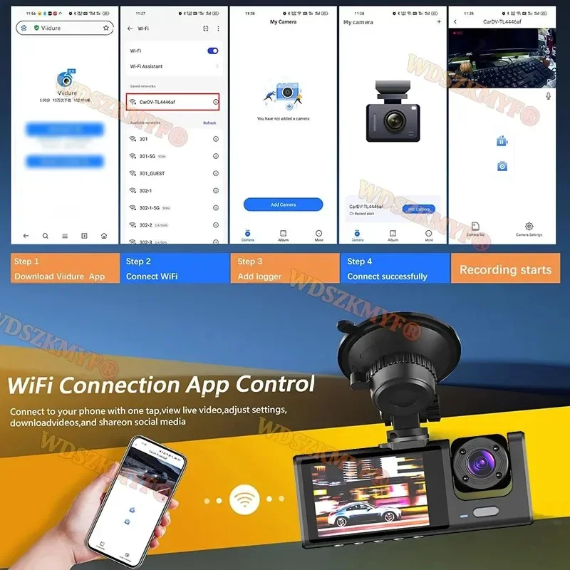 Wifi 3 Channel Dash Cam Night Vision Loop Recording & 2" IPS Screen 1080P 2/3Camera DVR Recorder, Video Recorder, Vehicle DVR - Image 5