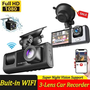 Wifi 3 Channel Dash Cam Night Vision Loop Recording & 2" IPS Screen 1080P 2/3Camera DVR Recorder, Video Recorder, Vehicle DVR