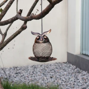 Wild Bird Feeder Owl Shape Hanging Metal Mesh Bird Feeder for Outdoor Garden Yard Decoration Hanging Bird Feeder