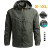 Windbreaker Men Tactical Jacket Waterproof Outdoor Hooded Coat Sports Military European Size S-5XL Field Climbing Thin Outwear
