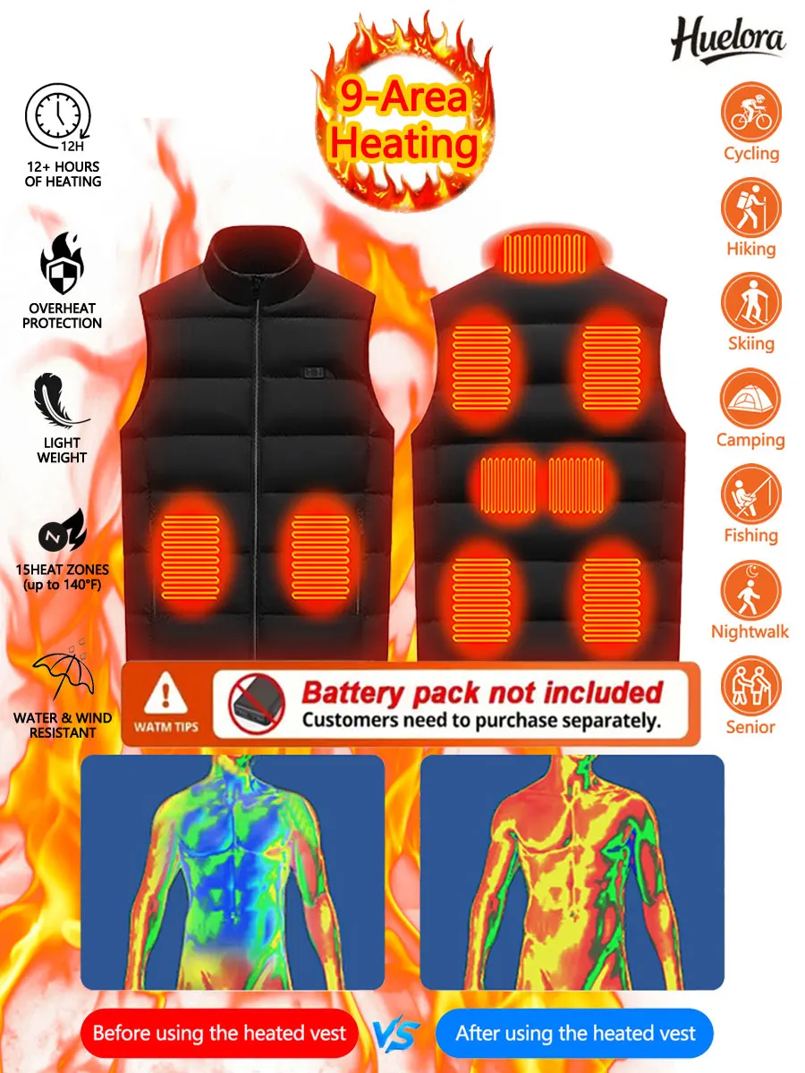 Winter 9 Area Heating Vest Unisex Stand-up Collar Heated Vest Heating Outdoor Sports Jacket Vest(Not Included The Power Bank) - Image 3