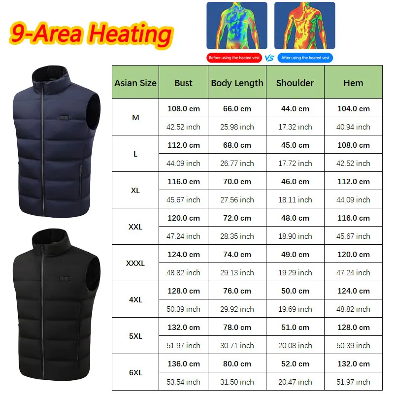 Winter 9 Area Heating Vest Unisex Stand-up Collar Heated Vest Heating Outdoor Sports Jacket Vest(Not Included The Power Bank) - Image 4