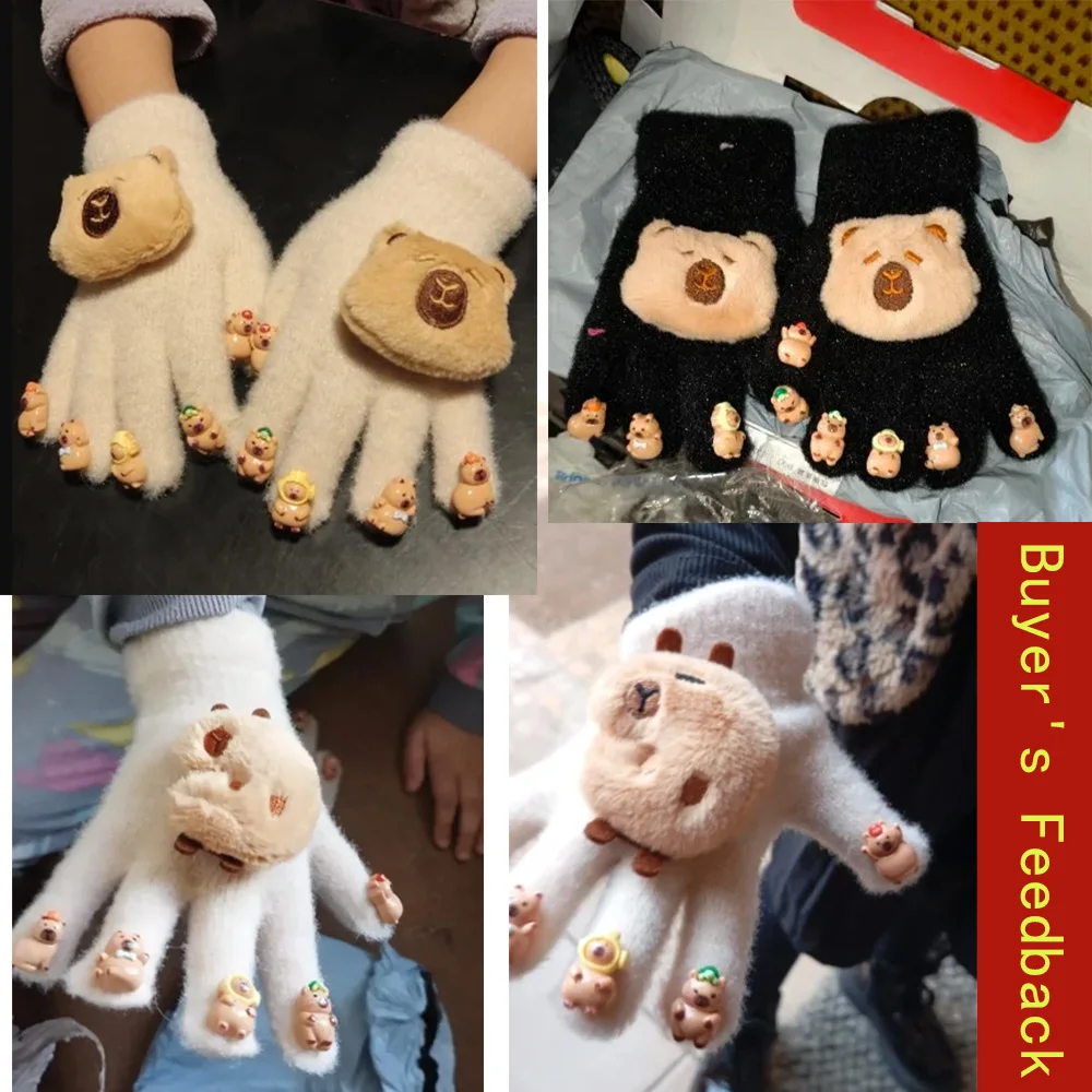 Winter Children Gloves 3D Capybara Plush Gloves Five Finger Cold-proof Gloves Outdoors Thick Warm Gloves For Boys Girls - Image 6
