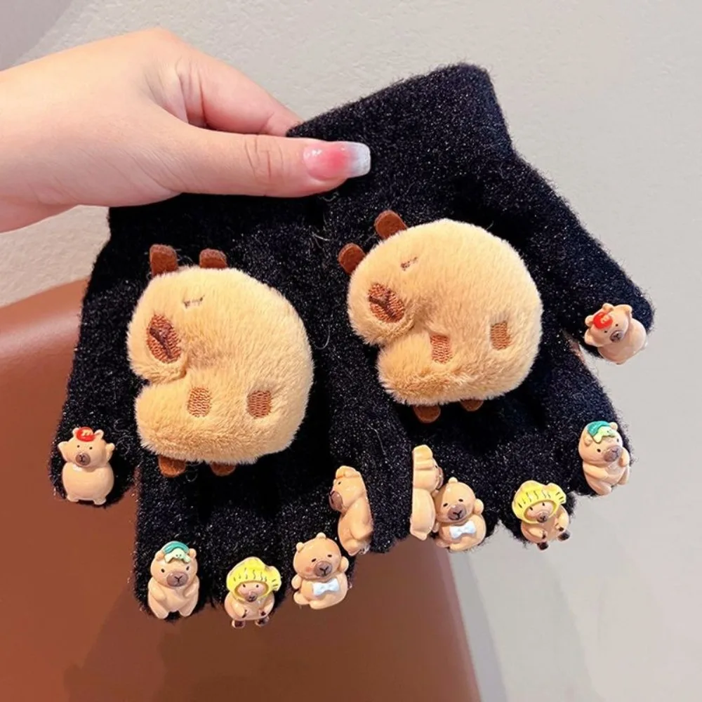 Winter Children Gloves 3D Capybara Plush Gloves Five Finger Cold-proof Gloves Outdoors Thick Warm Gloves For Boys Girls - Image 4