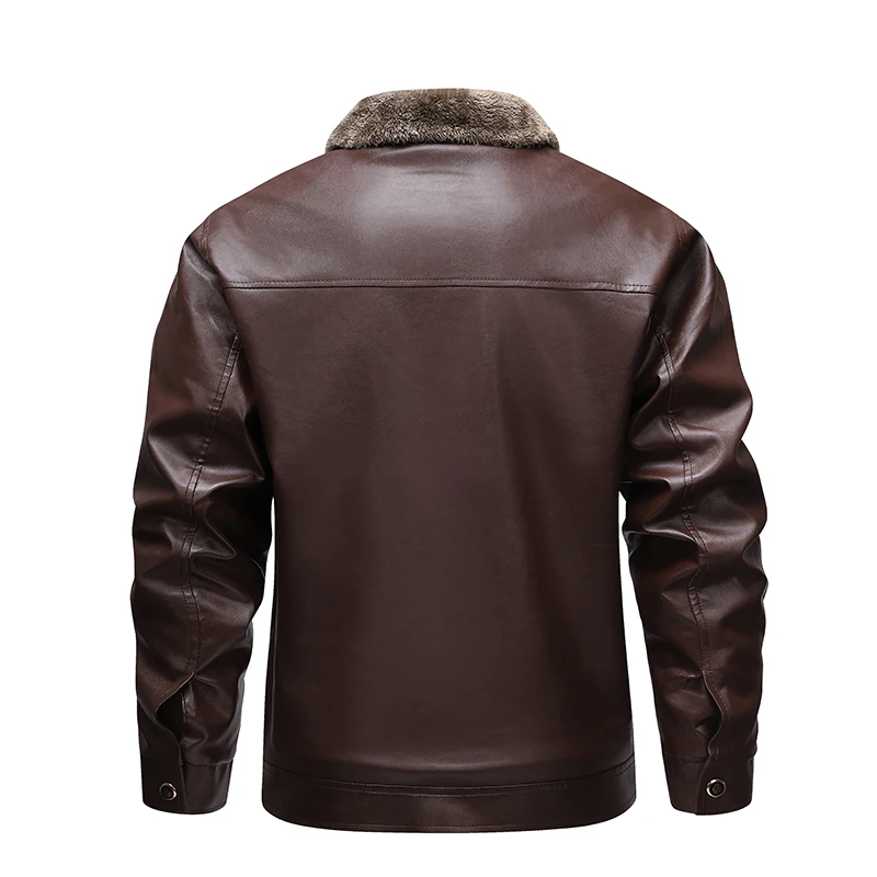 Winter Fleece-lined Leather Jacket Men 2025 New Coat Men's Top Windproof Leisure Mens Streetwear Zipper Retro Moto Biker Jackets - Image 2