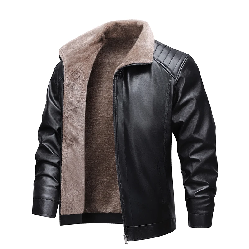 Winter Fleece-lined Leather Jacket Men 2025 New Coat Men's Top Windproof Leisure Mens Streetwear Zipper Retro Moto Biker Jackets - Image 3