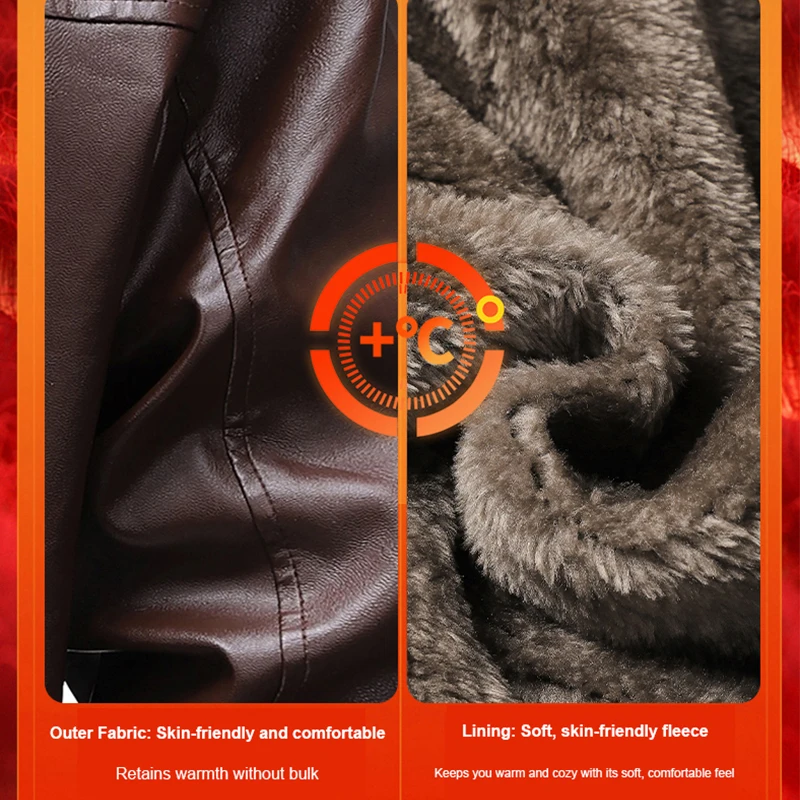 Winter Fleece-lined Leather Jacket Men 2025 New Coat Men's Top Windproof Leisure Mens Streetwear Zipper Retro Moto Biker Jackets - Image 6