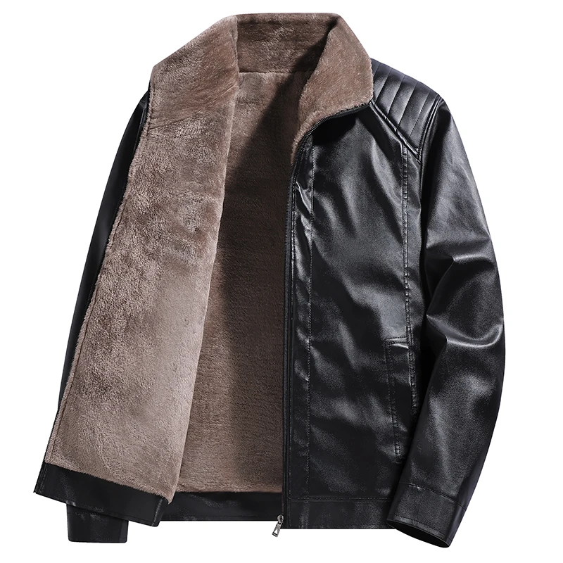 Winter Fleece-lined Leather Jacket Men 2025 New Coat Men's Top Windproof Leisure Mens Streetwear Zipper Retro Moto Biker Jackets - Image 4
