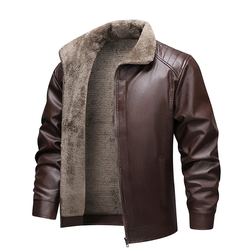 Winter Fleece-lined Leather Jacket Men 2025 New Coat Men's Top Windproof Leisure Mens Streetwear Zipper Retro Moto Biker Jackets