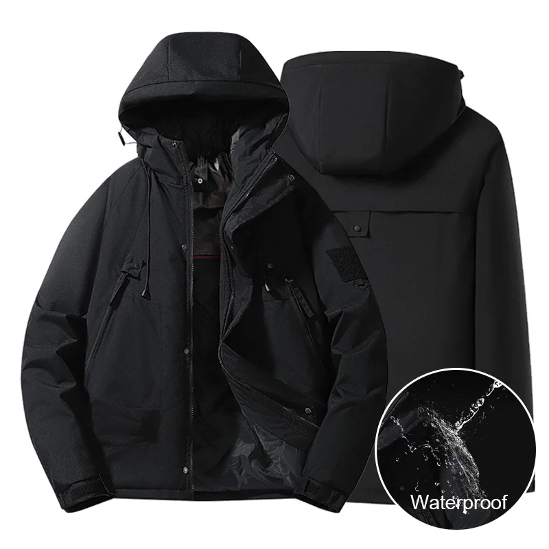 Winter Graphene Heated Puffer Jacket Men's Windproof Waterproof Hooded Tactical Coat Multi-Pocket Outdoor Commute Couple Parka