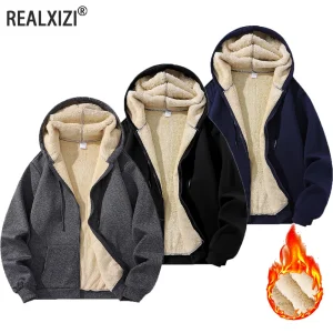 Winter Lambswool Jackets Fashion Black Hoodies Thicken Warm Coats Casual Sport Jacket Coat Large Size Tops Clothing