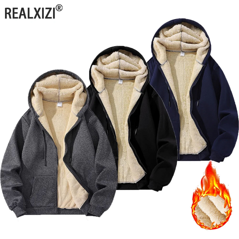 Winter Lambswool Jackets Fashion Black Hoodies Thicken Warm Coats Casual Sport Jacket Coat Large Size Tops Clothing