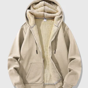 Winter Men Full Zip Hooded Coat Thick Lined Warm Hoodie Jacket Drawstring Kangaroo Pockets Daily Casual Outdoor Outerwear