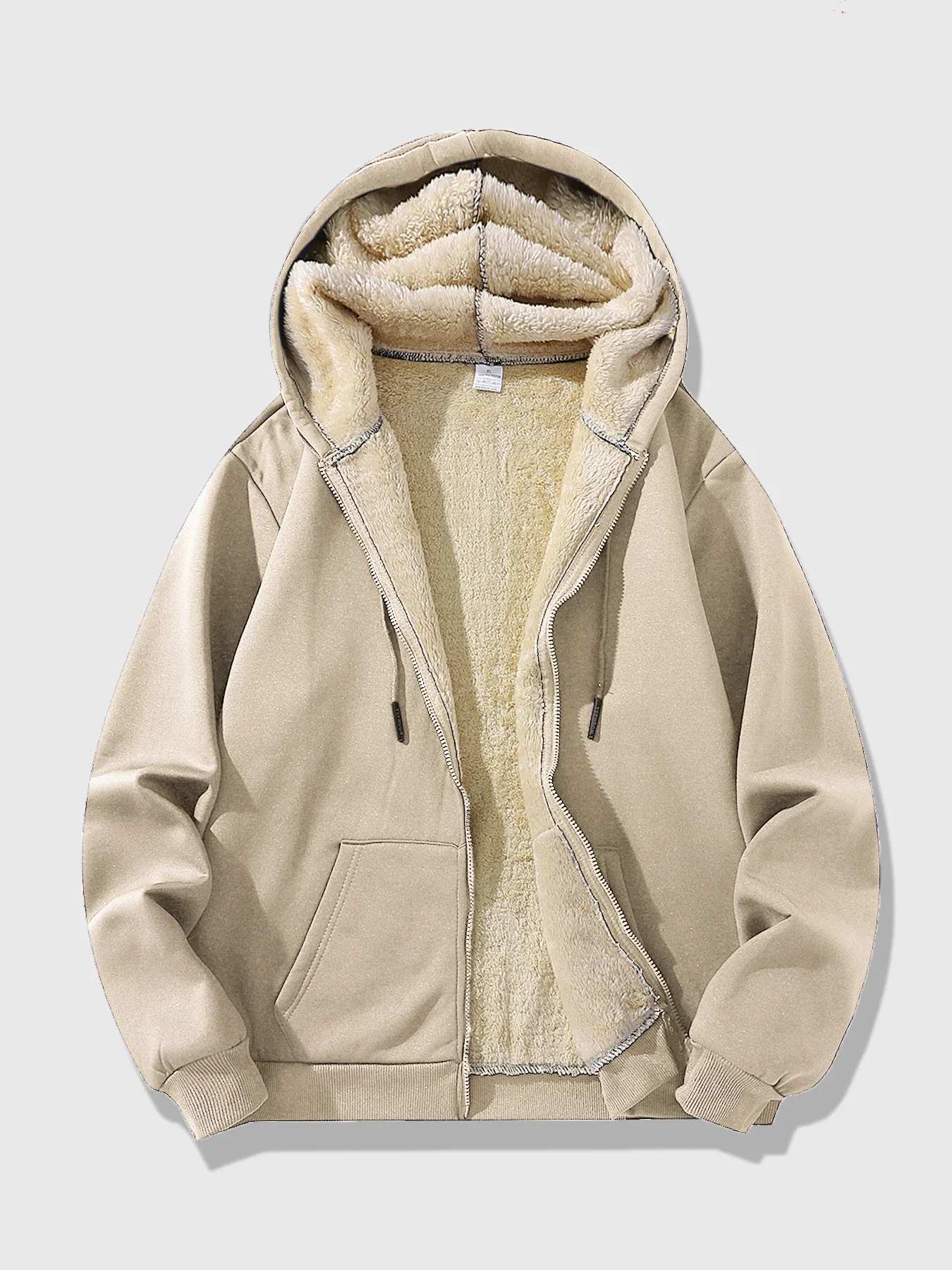 Winter Men Full Zip Hooded Coat Thick Lined Warm Hoodie Jacket Drawstring Kangaroo Pockets Daily Casual Outdoor Outerwear