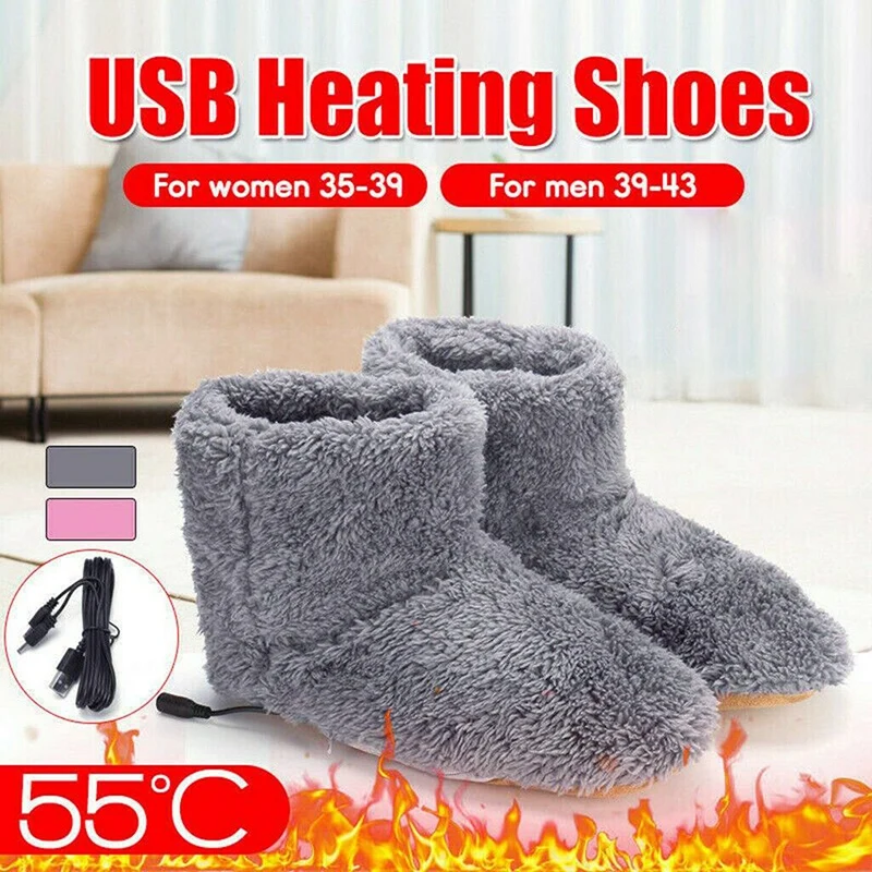 Winter USB Warmer Foot Shoes Plush Warm Electric Slipper Feet Heat Washable Men Women Comfortable Snow Boot Coral Fleece Socks - Image 2