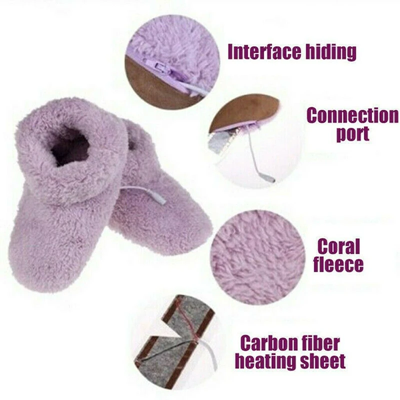 Winter USB Warmer Foot Shoes Plush Warm Electric Slipper Feet Heat Washable Men Women Comfortable Snow Boot Coral Fleece Socks - Image 5