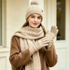 Winter Warm 3-Piece Hat, Scarf, Touch Screen Gloves, Women's New Set, Thickened and Fleece Anti Cold Knitted Yarn
