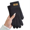 Winter Warm Knitted Gloves Windproof Solid Color Touch Screen Gloves Thickened Full Finger Gloves for Cold Weather Cycling