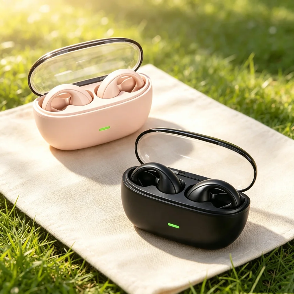 Wireless Bluetooth 5.3 Headset Long Battery Life Sports Ear Clip Earphones HIFI Stereo Noise Cancelling Headphones