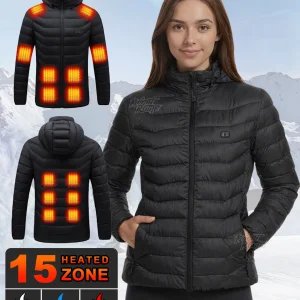 [Women Smart Heating Jacket] 15/9/2 heating zone, 2 Switches, 3 temperature options, for Winter Indoor and outdoor activities