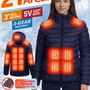 [Women Smart Heating Jacket] 21/15/9/2 heating zone, 4 Switches, 3 temperature options, for Winter Indoor and outdoor activities