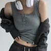 Women Solid U Neck Ribbed Tank Top Camisole Women Summer Basic Elastic Tank Top U Neck Solid Tank Top