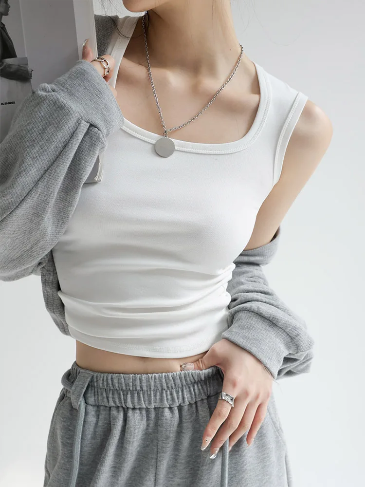 Women Solid U Neck Ribbed Tank Top Camisole Women Summer Basic Elastic Tank Top U Neck Solid Tank Top - Image 3