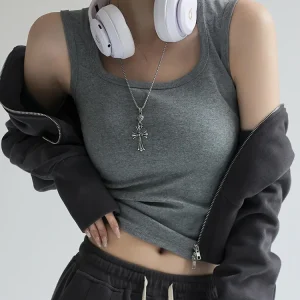Women Solid U Neck Ribbed Tank Top Camisole Women Summer Basic Elastic Tank Top U Neck Solid Tank Top