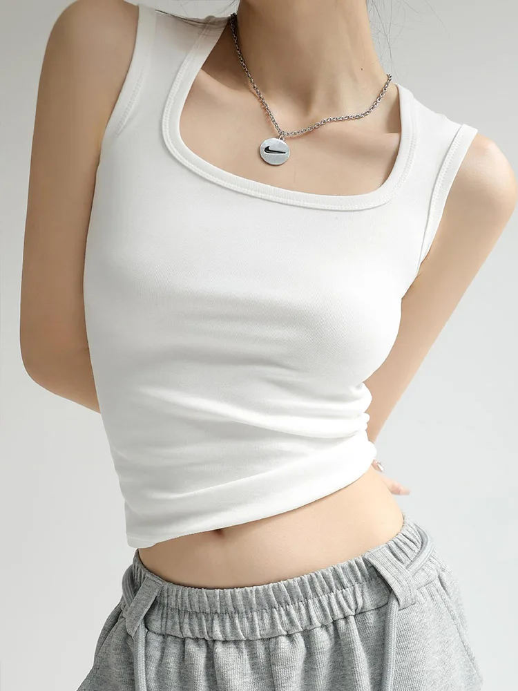 Women Solid U Neck Ribbed Tank Top Camisole Women Summer Basic Elastic Tank Top U Neck Solid Tank Top - Image 6