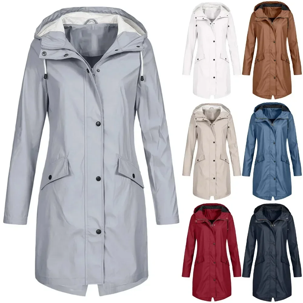 Women Waterproof Rain Jacket Outdoor Mountaineering Lightweight Windbreaker S-3XL Solid Color - Image 3