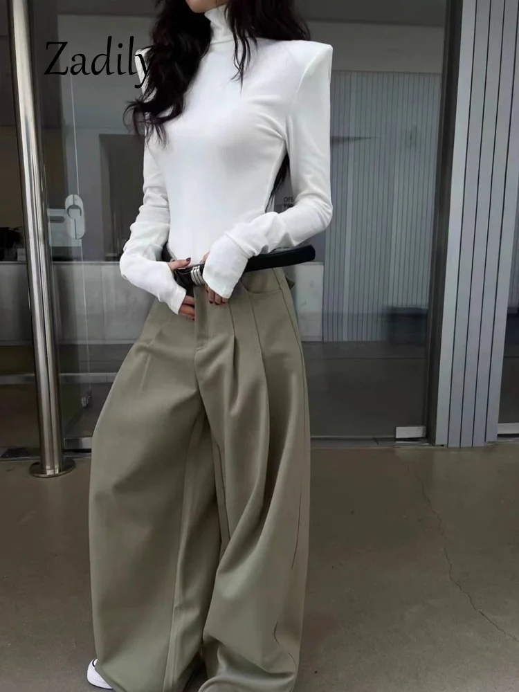 Women's High Neck Long Sleeve Top 2026 Spring New Korean Minimalist No Cuff Sleeve Design Structured Shoulder Slim Fit Knitwear - Image 2