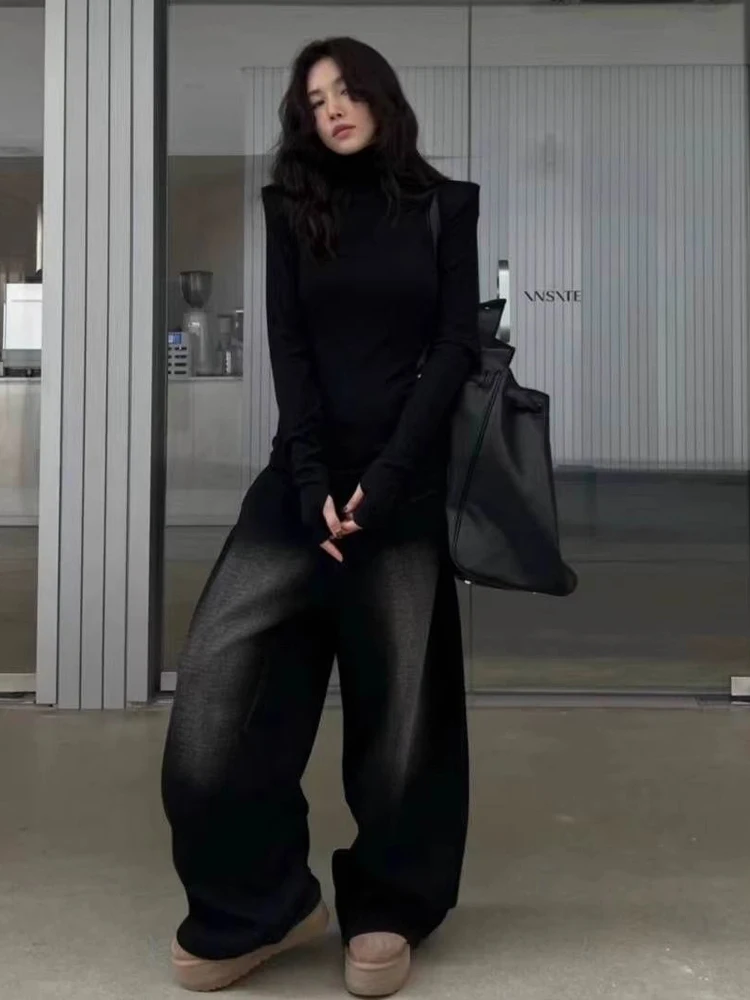 Women's High Neck Long Sleeve Top 2026 Spring New Korean Minimalist No Cuff Sleeve Design Structured Shoulder Slim Fit Knitwear - Image 4