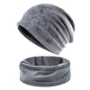 Women's Winter Double-Layer Flannel Knitted Beanie And Scarf Set Diamond Daffodil Pattern Hat Warm Windproof Cold Weather Bonnet