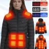 Women's nylon Heated Winter Coat 21 Heating Zones 4 Switches 3 Levels Control for Cold Weather Outdoor and Festive Seasons