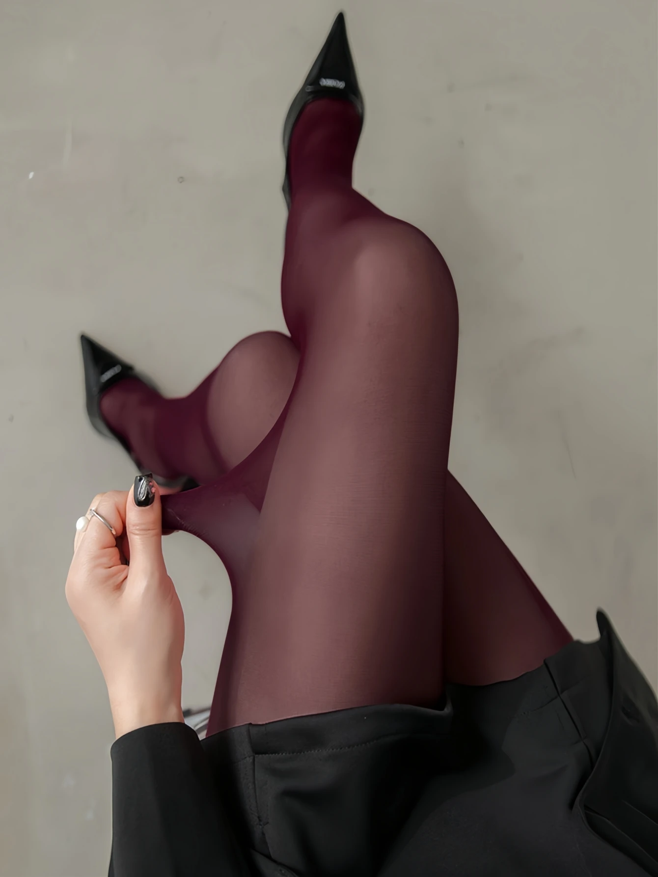 Women‘s Burgundy Sheer Pantyhose Pure AestheticTights Sexy Transparent for a Confident and Alluring Party - Image 4