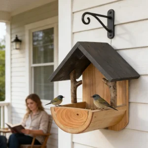 Wooden Bird Feeder Weatherproof Wooden Wall Mount Feeding Station Outside Bird Feeder for Watching Viewing Feeding Food Pet