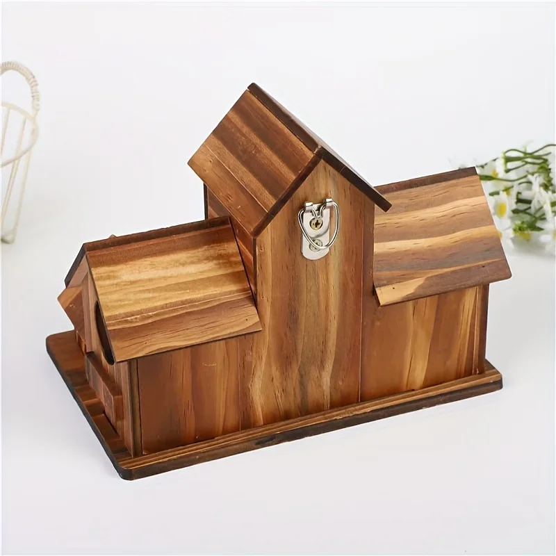 Wooden Bird Feeding Birdhouse 5 Hole Bird Cage Room Outdoor Garden Bird Nesting Box Small Pet Supplies Decoration Garden Decor - Image 5