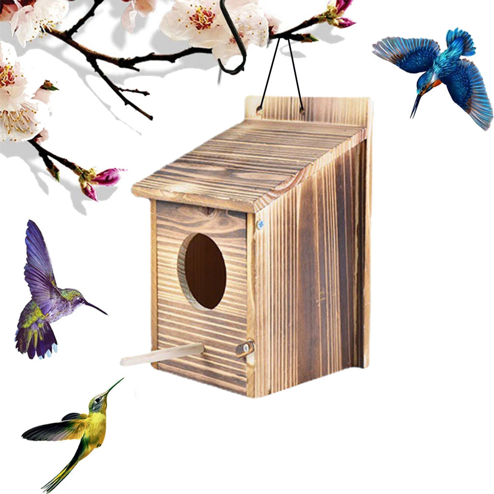 Wooden Bird House Outdoor Weatherproof Parrot Bird Nest Breeding Sleeping Box Paint Decorative DIY Storage Hanging Birdhouse - Image 5