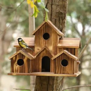 Wooden Birdhouse Rustic Decorative Outdoor Multi-holes Pet Cottage Bird Families Nesting Box House bird houses for outside
