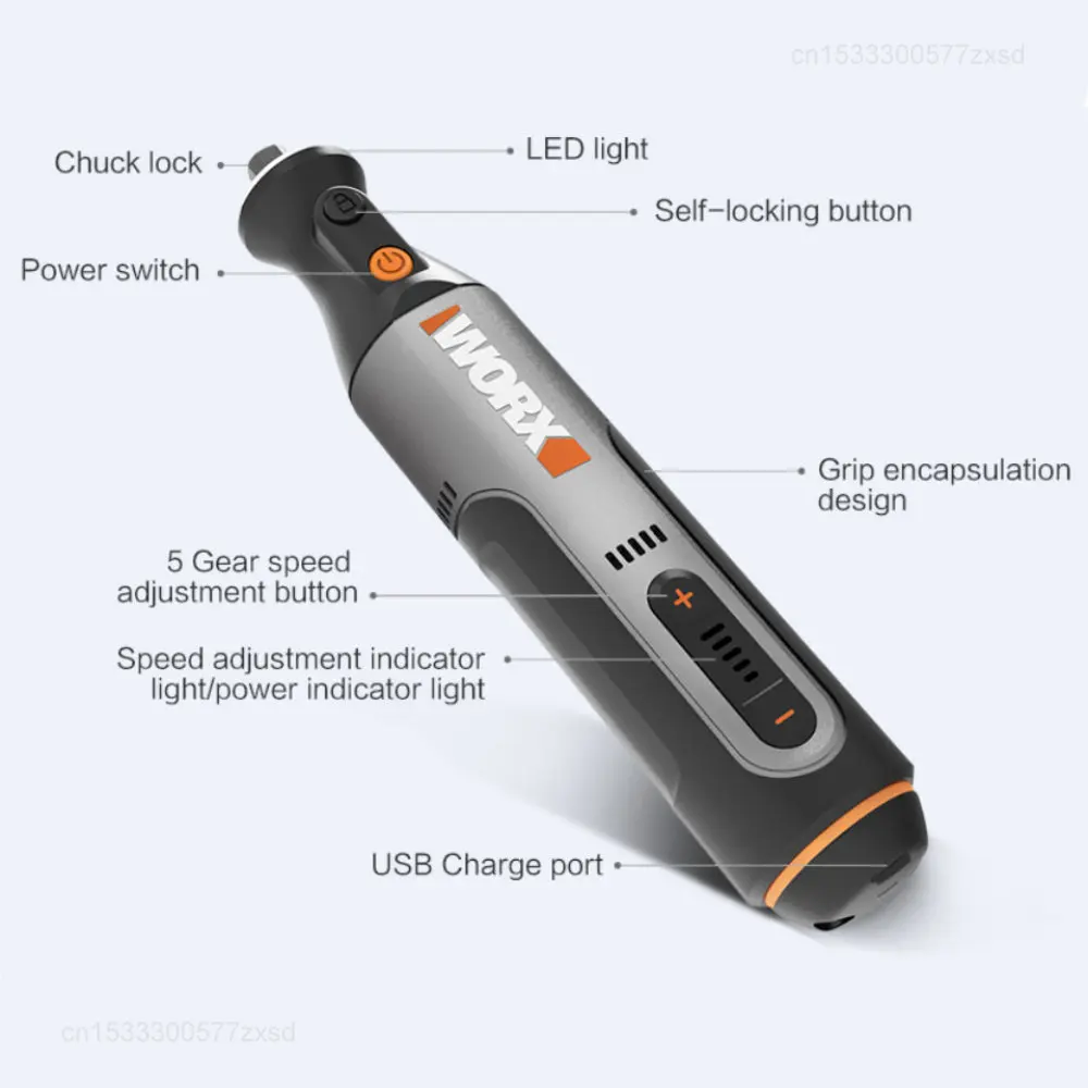 Worx 8V Rotary Tool WX106 Cordless Mini Drill Engraving Grinding Polishing Machine USB Charger Variable Speed Power Tools Set - Image 2
