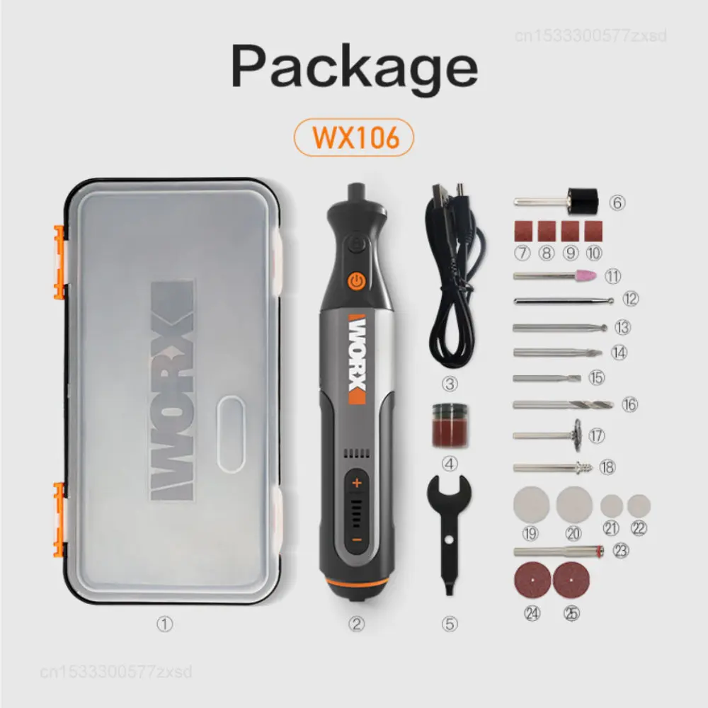 Worx 8V Rotary Tool WX106 Cordless Mini Drill Engraving Grinding Polishing Machine USB Charger Variable Speed Power Tools Set - Image 6