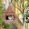 Wren Finch Hanging Bird House Hand Woven Bird Nesting House Grass Birds Hut Hummingbird House for Outside Indoor Lawn Patio Home