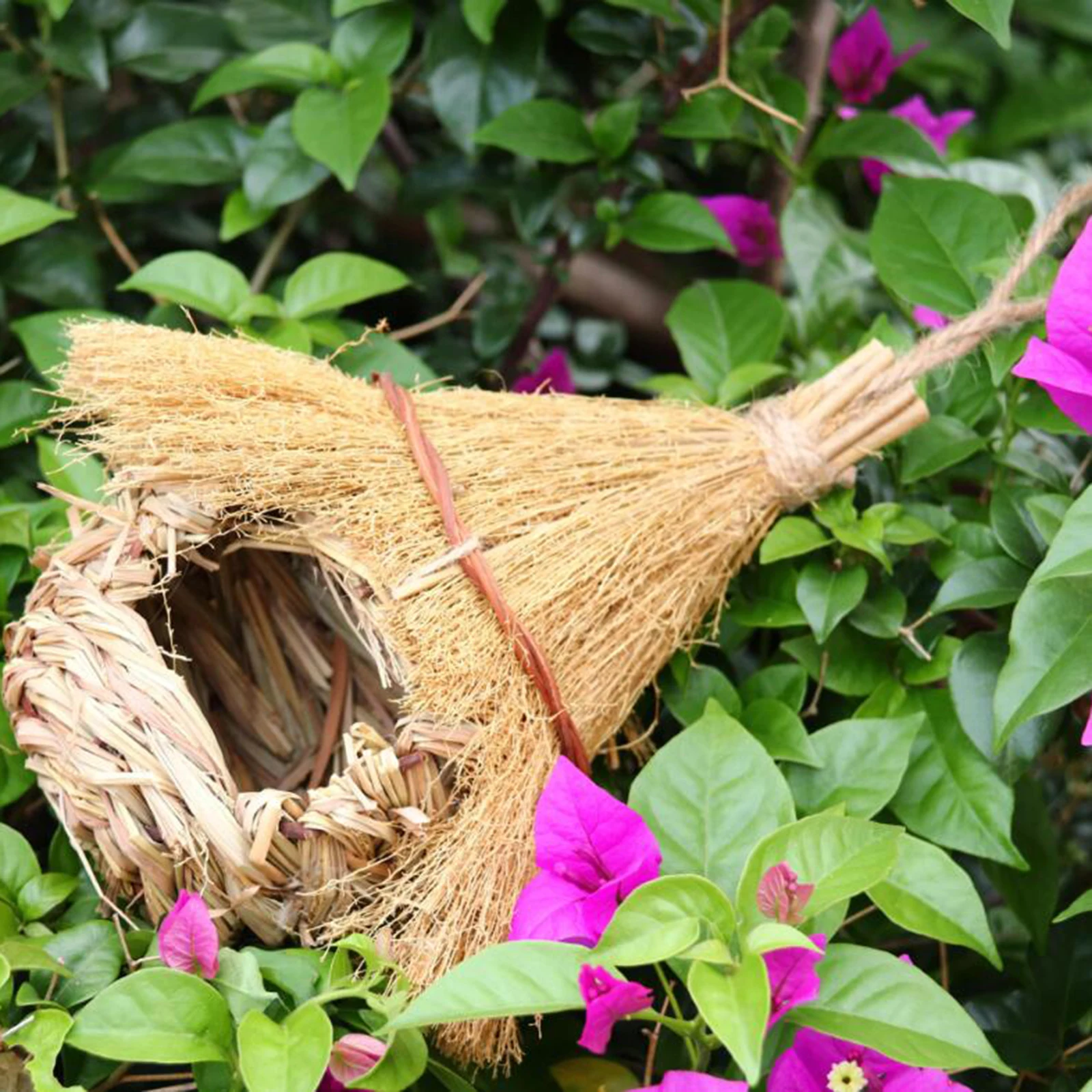 Wren Finch Hanging Bird House Hand Woven Bird Nesting House Grass Birds Hut Hummingbird House for Outside Indoor Lawn Patio Home - Image 5