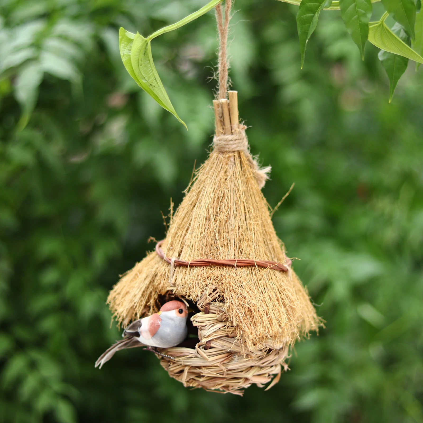 Wren Finch Hanging Bird House Hand Woven Bird Nesting House Grass Birds Hut Hummingbird House for Outside Indoor Lawn Patio Home - Image 3