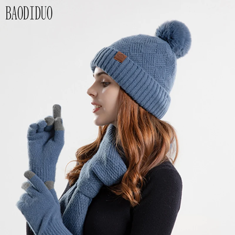 Xinbaoguan 100% Acrylic 9988 Winter Korean Edition Fashion Knitted Wool Warm Hat Scarf Glove 3-Piece Set Ear Protection Hoodie - Image 4