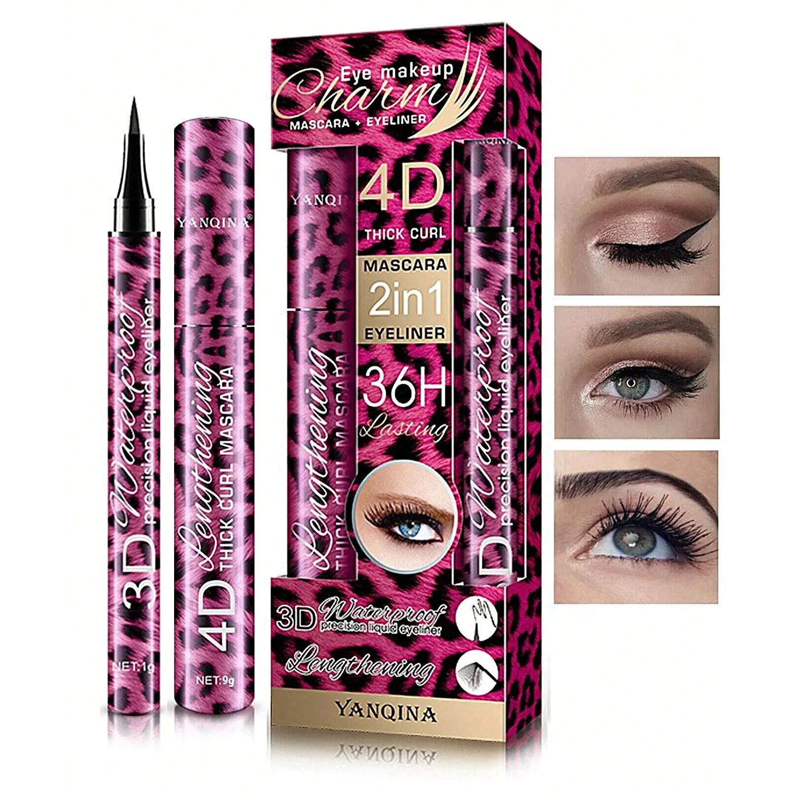 YANQINA Liquid Eyeliner Pencil 4D Waterproof Mascara Set Cosmetics Eye Liner Thick Curling Mascara Eyebrow Pencil Eyes Makeup - Image 2